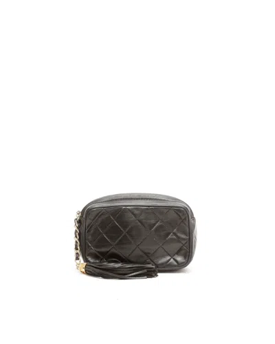 Pre-owned Chanel Lambskin Fringe Pouch In Black