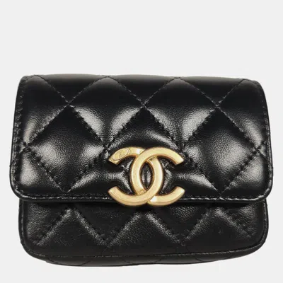 Pre-owned Chanel Lambskin Ghw Waist Pouch Belt In Black