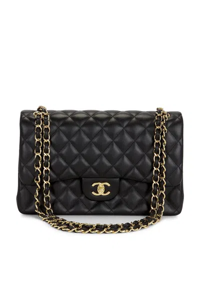 Pre-owned Chanel Lambskin Jumbo Double Flap Bag In Black