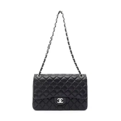 Pre-owned Chanel Lambskin Large Classic Flap Shoulder Bag In Black