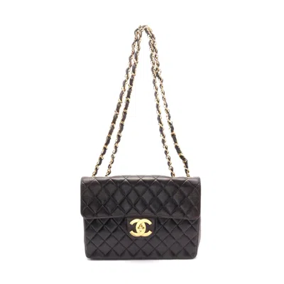 Pre-owned Chanel Lambskin Large Flap Shoulder Bag In Black