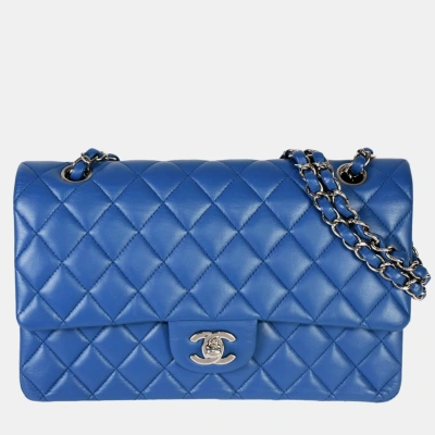 Pre-owned Chanel Lambskin Leather Jumbo Classic Double Flap Shoulder Bags In Blue
