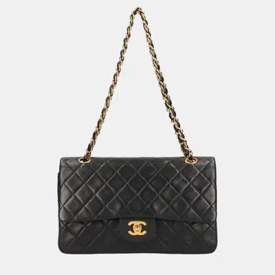 Pre-owned Chanel Lambskin Leather Large Classic Double Flap Shoulder Bags In Black
