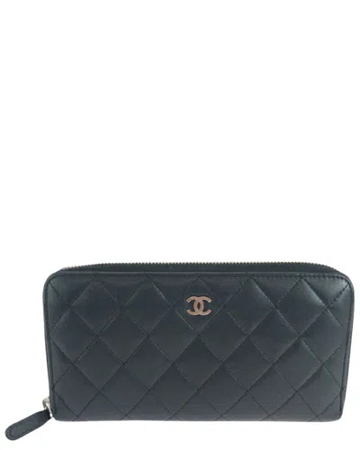 Pre-owned Chanel Lambskin Leather Matelassé Coco Mark Long Wallet (authentic Pre-loved) In Black/black