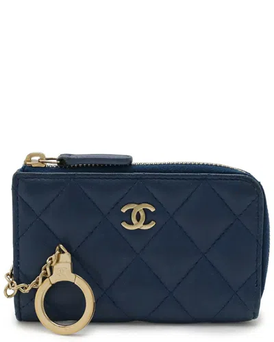 Chanel Lambskin Leather Matelassé Coin Case (authentic Pre-loved) In Blue/blue