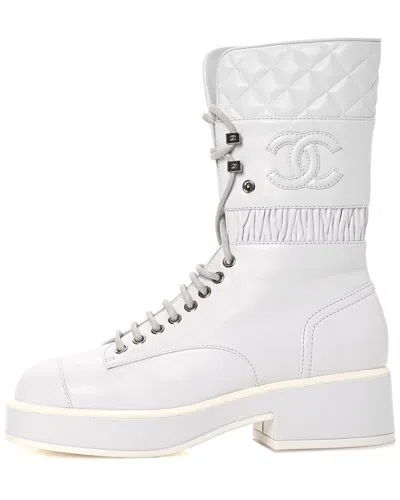 Pre-owned Chanel Lambskin Leather Quilted Lace-up Combat Boot (authentic Pre-loved)