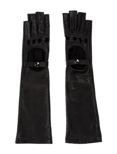 Pre-owned Chanel Lambskin Long Fingerless Gloves In Black