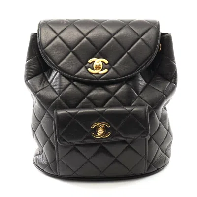 Pre-owned Chanel Lambskin Matelasse Backpack In Black