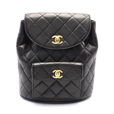 Pre-owned Chanel Lambskin Matelasse Backpack Black