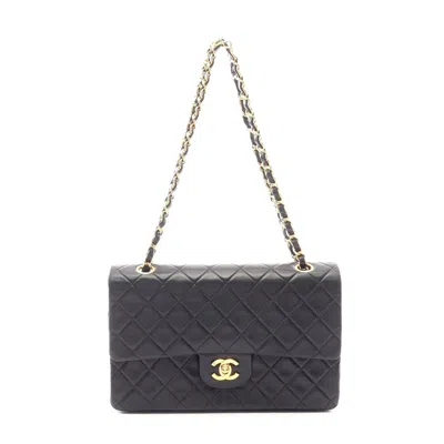 Pre-owned Chanel Lambskin Matelasse Flap Shoulder Bag In Black