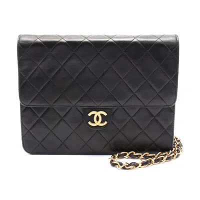 Pre-owned Chanel Lambskin Matelasse Single Flap Bag In Black