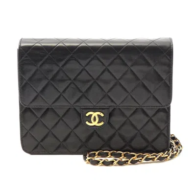 Pre-owned Chanel Lambskin Matelasse Single Flap Shoulder Bag In Black