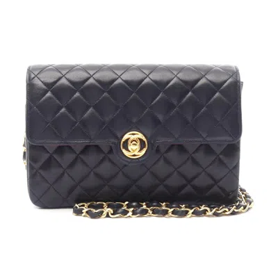 Pre-owned Chanel Lambskin Matelasse Single Flap Shoulder Bag In Blue
