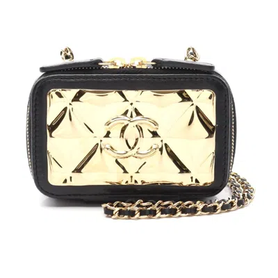 Pre-owned Chanel Lambskin Matelasse Vanity Mini Card Case Shoulder Bag In Black