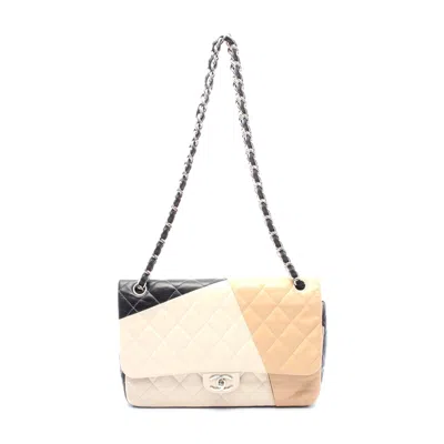 Pre-owned Chanel Lambskin Matelasse W Flap Shoulder Bag In Black
