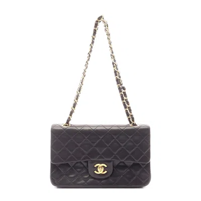 Pre-owned Chanel Lambskin Matelasse W Flap Shoulder Bag In Black