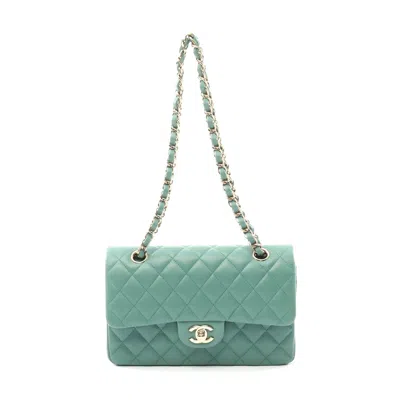 Pre-owned Chanel Lambskin Matelasse W Flap Shoulder Bag In Green