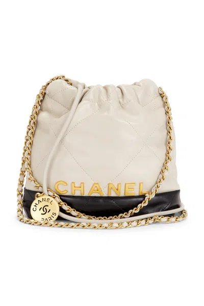 Pre-owned Chanel Lambskin Mini 22 Hobo Bag In Sand