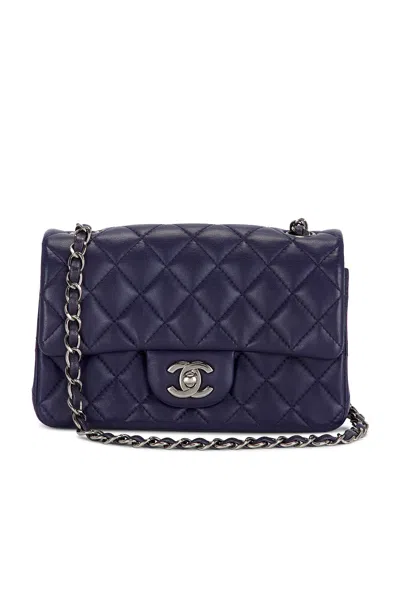 Pre-owned Chanel Lambskin Mini Classic Flap Bag In Blue