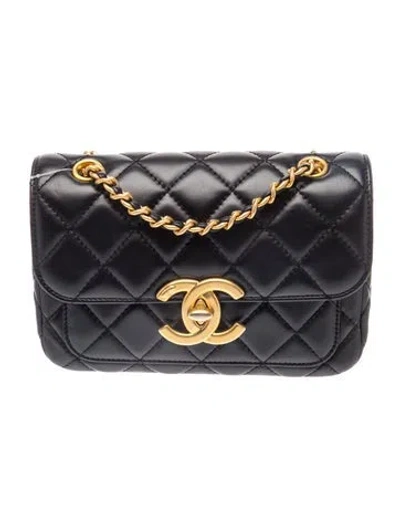 Pre-owned Chanel Lambskin Mini Maxi Cc Flap Bag In Black