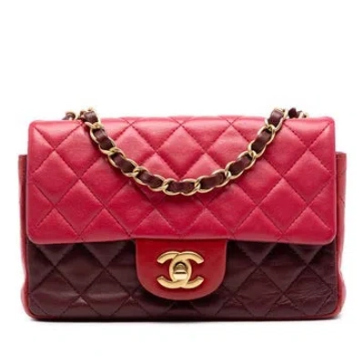 Pre-owned Chanel Lambskin Mini Rectangular Classic Tricolor Lambskin Single Flap In Red