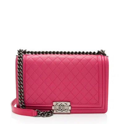Pre-owned Chanel Lambskin New Medium Boy Bag In Pink