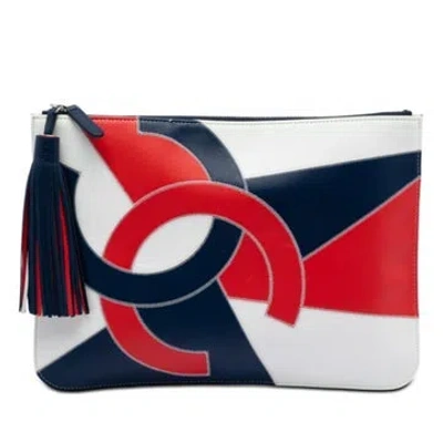 Pre-owned Chanel Lambskin Patchwork Tassel Clutch In Red