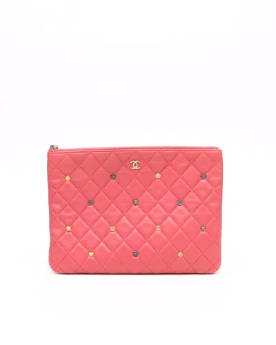 Pre-owned Chanel Lambskin Pink Pouch