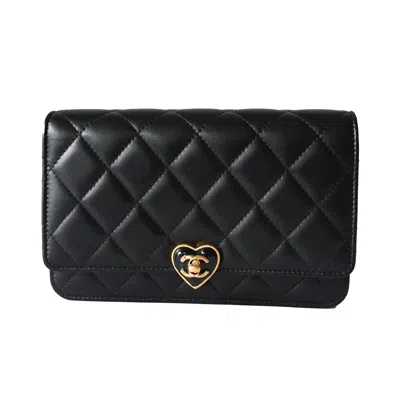 Pre-owned Chanel Lambskin Plexiglass Quilted Coco Love Wallet On Chain Woc Black