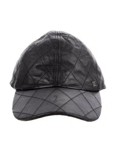 Pre-owned Chanel Lambskin Quilted Baseball Cap In Black