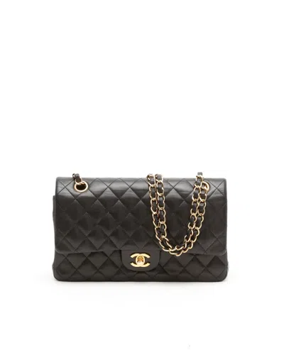 Pre-owned Chanel Lambskin Quilted Classic Medium Double Flap Bag In Black