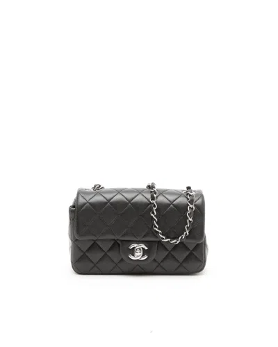 Pre-owned Chanel Lambskin Quilted Classic Mini Rectangular Single Flap Bag In Black