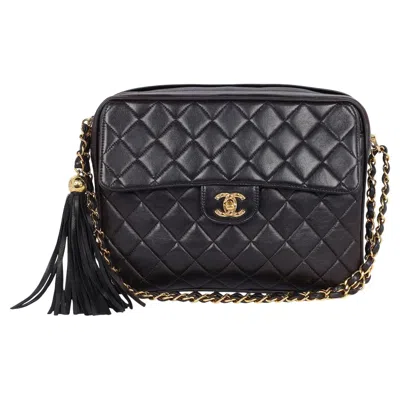 Pre-owned Chanel Lambskin Quilted Flap Camera Tassel Case Shoulder Bag Black
