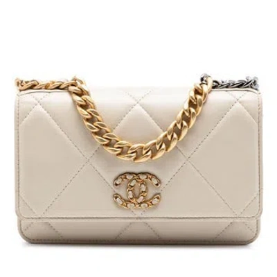 Pre-owned Chanel Lambskin Quilted Lambskin 19 Wallet On Chain In Brown