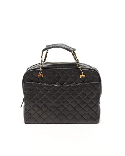 Pre-owned Chanel Lambskin Quilted Zip Tote Bag In Black