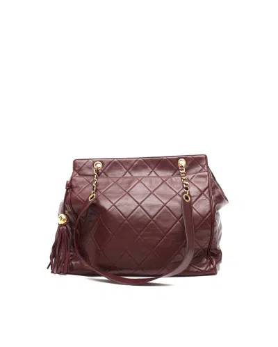 Pre-owned Chanel Lambskin Shoulder Tote Bag In Burgundy