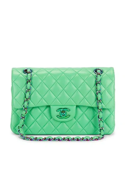 Pre-owned Chanel Lambskin Small Classic Double Flap Bag In Green