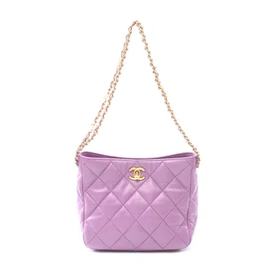 Pre-owned Chanel Lambskin Small Hobo Shoulder Bag In Purple