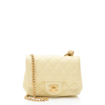 Pre-owned Chanel Lambskin Sweet Camellia Square Mini Flap Bag In Yellow