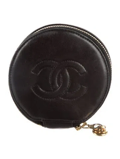 Pre-owned Chanel Lambskin Timeless Round Jewelry Pouch In Black