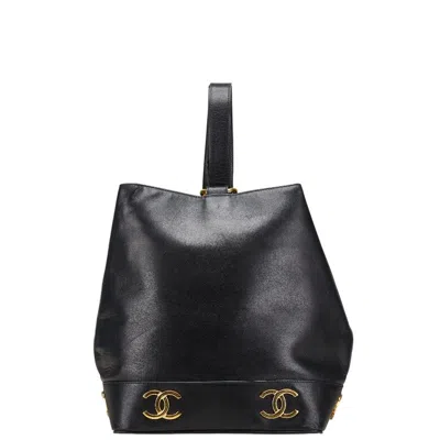 Pre-owned Chanel Lambskin Triple Coco Mark Shoulder Bag In Black