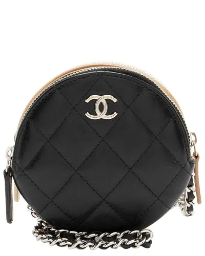 Pre-owned Chanel Lambskin Triple Zip Round Clutch With Chain (authentic Pre-loved)