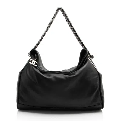 Pre-owned Chanel Lambskin Ultimate Soft Large Shoulder Bag In Black