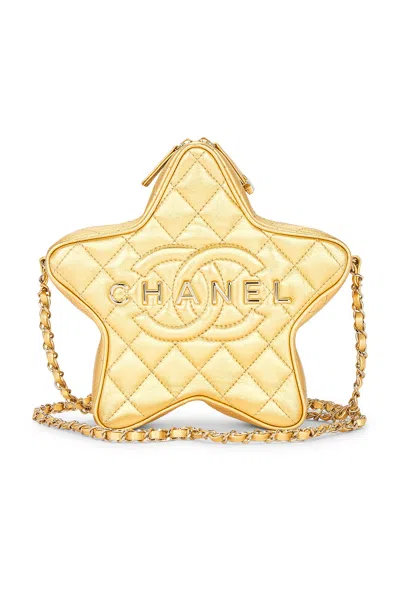 Pre-owned Chanel Lambskin Walk Of Fame Star Shoulder Bag In Gold