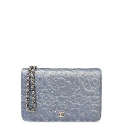 Pre-owned Chanel Lambskin Wallet On Chain Mini In Blue