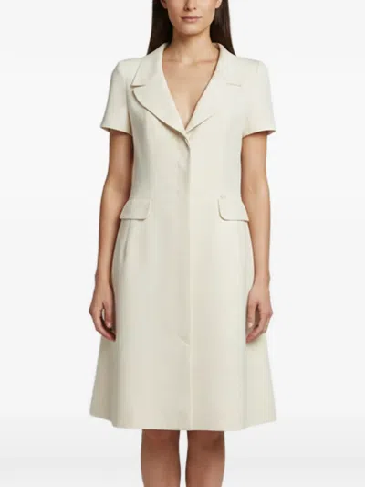 Pre-owned Chanel Lapel-collar Silk Midi Dress In Neutrals