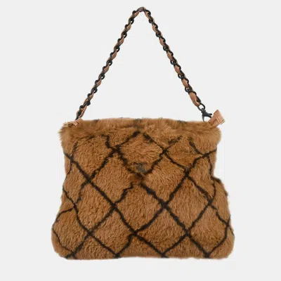 Pre-owned Chanel Lapin Fur Diamond Quilt Brown Rabbit Fur Tote Bag