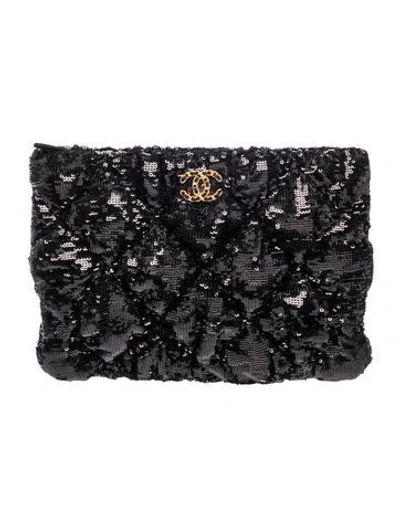 Pre-owned Chanel Large 19 Sequin Pouch In Black