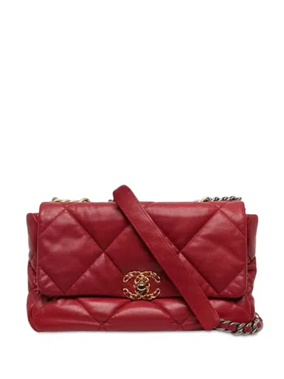 Pre-owned Chanel Large 2019 Lambskin 19 Flap Satchel In Red