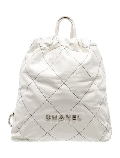 Pre-owned Chanel Large 22 Backpack In White